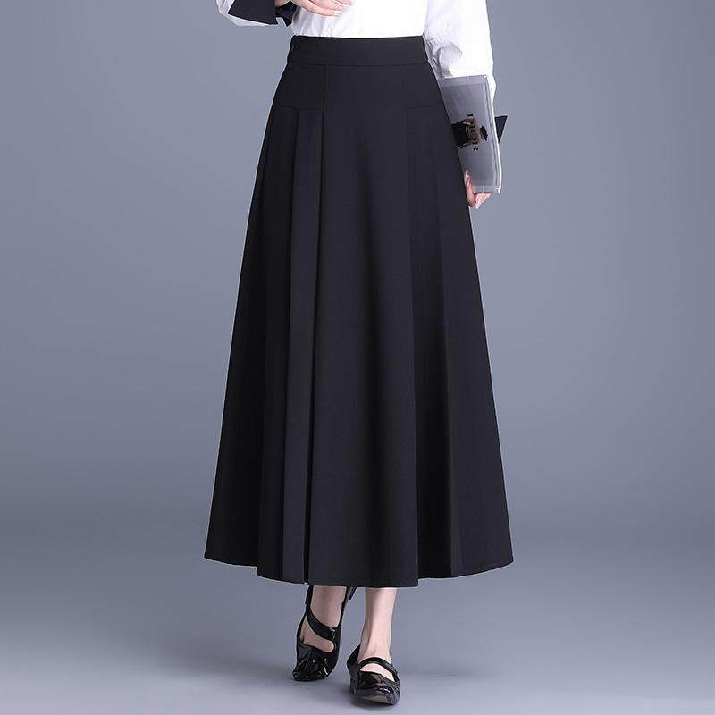 气质减龄长款半身裙女2026春季新款百褶遮肉显瘦高腰垂感A字裙子