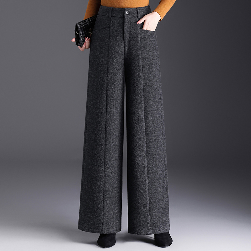厚羊毛呢阔腿裤通勤长裤休闲裤