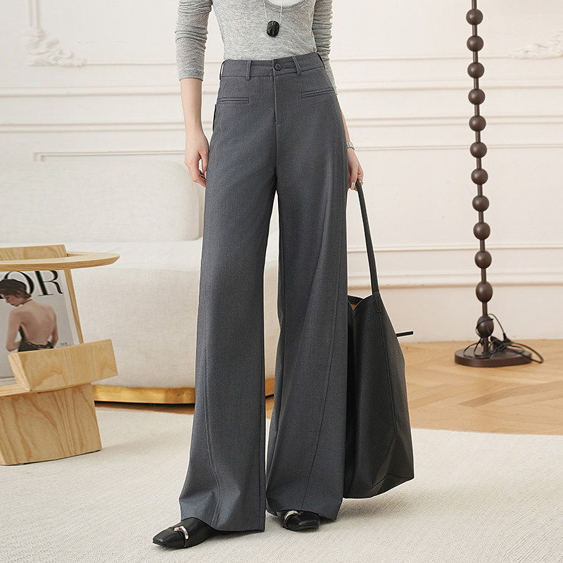 2025秋季新款休闲西装阔腿裤女高腰垂感宽松拖地长裤高个子女裤子