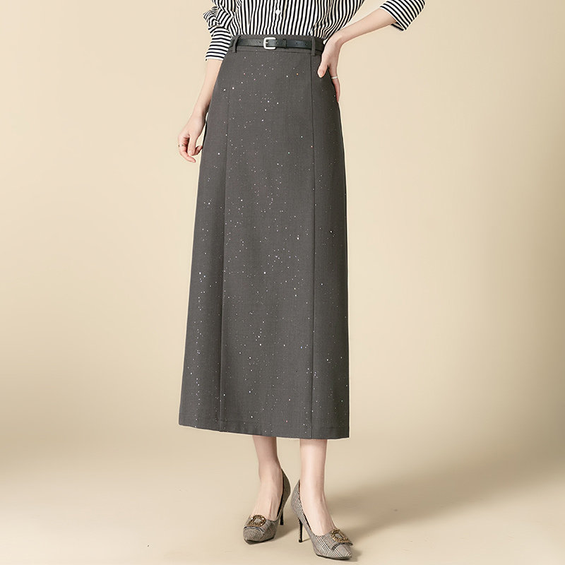 轻奢风亮片西装直筒半身裙女春季2026新款高腰显瘦开叉包臀长裙子
