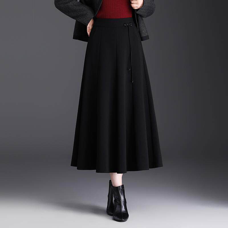 黑色高腰大摆半身裙女秋冬2025新款垂感显瘦a字裙气质通勤中长裙