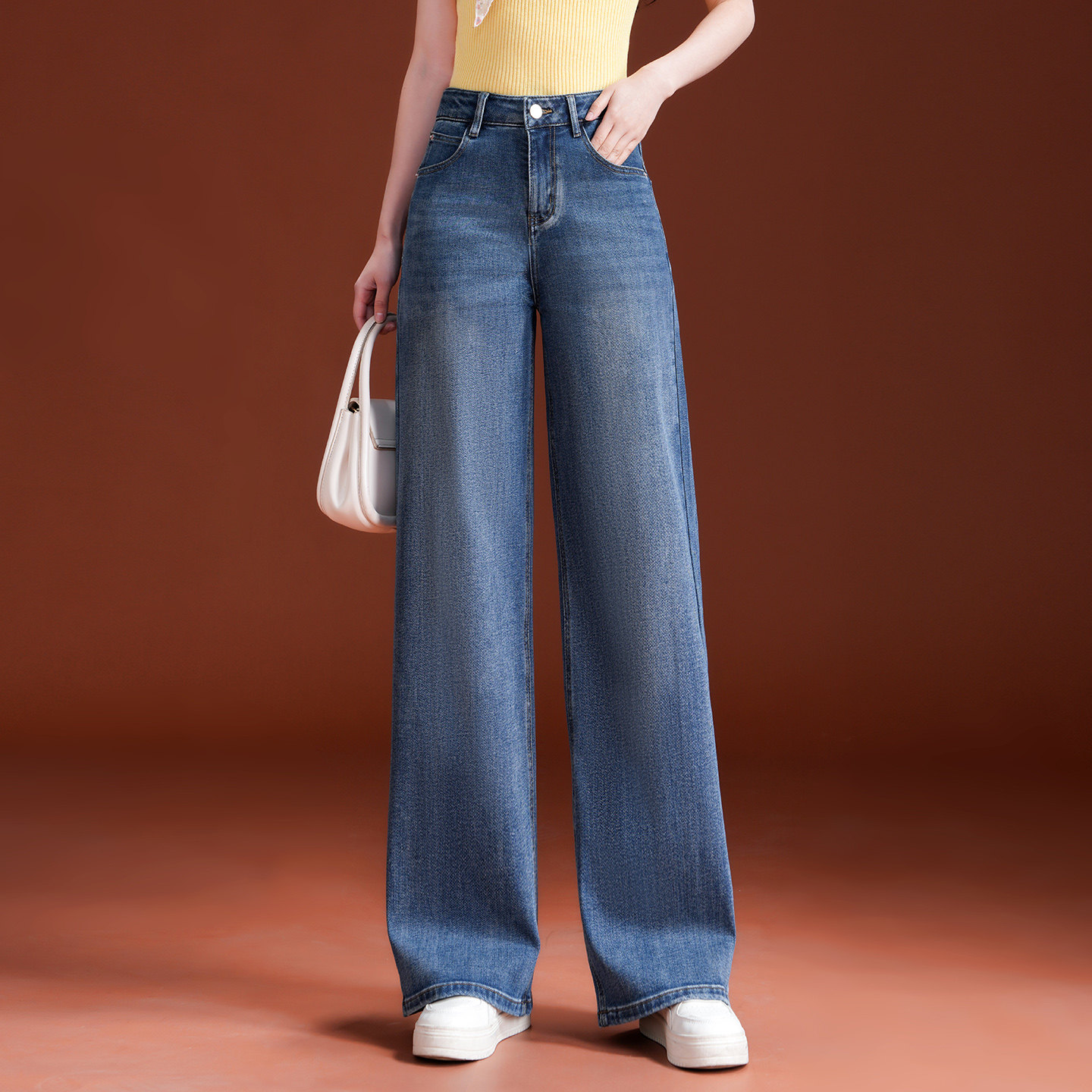 2026春季新款牛仔阔腿裤高腰女士垂感显瘦直筒弯刀裤休闲百搭长裤