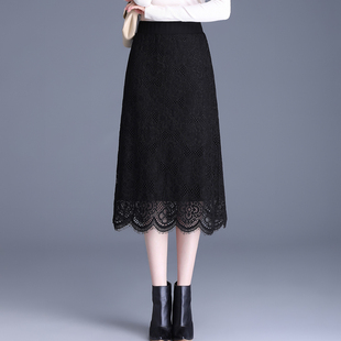 两面穿半身裙蕾丝裙女春秋2025新款 针织a字裙 松紧高腰显瘦中长款