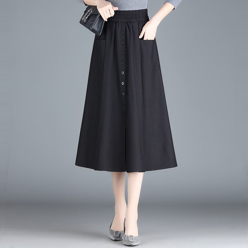 松紧腰半身裙女春秋2023新款显瘦垂感a字裙中长款大码通勤休闲裙
