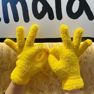 手套冬季 保暖珊瑚绒糖果色毛绒五指学生骑行办公手套手套女冬季