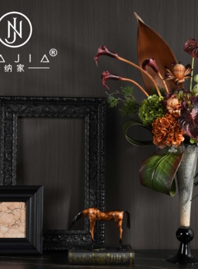 罗曼提海派中古风创意花艺饰品摆件复古画框样板间玄关边柜售楼处