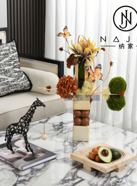 罗曼提海派中古风创意花艺饰品黄洞石果盘样板间客厅茶几售楼处
