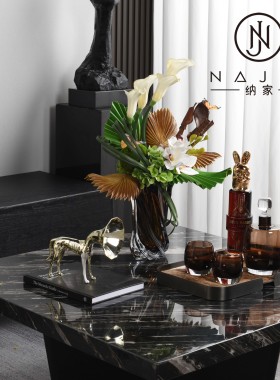 罗曼提 现代创意花艺单白脚喇叭狗饰品摆件 样板间客厅茶几售楼处