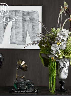 罗曼提海派中古风格创意花艺饰品唱片机摆件样板间玄关边柜售楼处