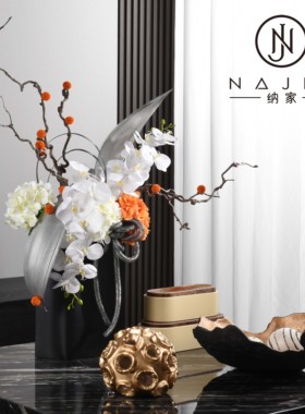 罗曼提 新中式花艺异型果盘马毛椭圆盒摆件 样板间客厅茶几售楼处