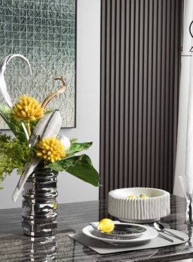 罗曼提现代样板间花艺红酒香槟杯高温颜色釉果盘客厅餐厅组合摆件