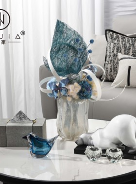 罗曼提 现代样板间花艺绿松石星芒白酒杯北极熊摆件 客厅茶几组合