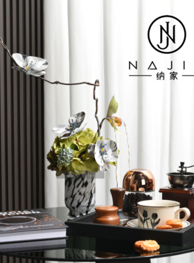 罗曼提海派中古风格创意花艺咖啡研磨机摆件样板间客厅边几售楼处