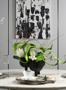 罗曼提新中式样板间花艺红酒香槟杯家居饰品摆件组合客厅餐桌摆放