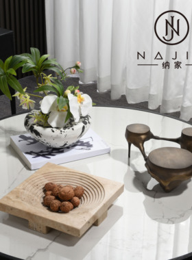 罗曼提新中式创意花艺方形阶梯果盘饰品摆件样板间客厅茶几售楼处