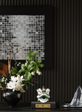 罗曼提 新中式花艺亚克力山摆件狮子头玄关 售楼处酒店样板间软装