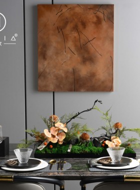 罗曼提 新中式样板间花艺黑洞石纸巾盒家居饰品 组合客厅餐桌摆放