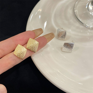 S925银针几何菱形耳钉女气质韩国高级感潮耳环小众设计感百搭耳饰