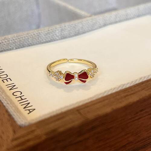 棉条虫女合金日韩蝴蝶结戒指