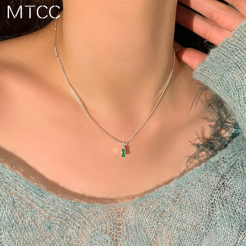 方形祖mu绿钻项链小众设计感
