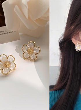 S925银针 韩国ins小众气质简约花朵耳环复古超仙少女耳钉耳夹A151