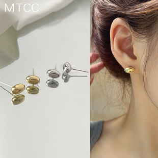 S925银针金豆耳钉女小众设计感高级简约耳环2023年新款潮气质耳饰
