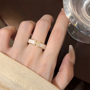 字母H戒指~白色滴油锆石高级感开口ins小众法式网红指环食指戒女