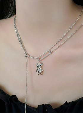 小熊项链女轻奢ins嘻哈风颈链小众设计感毛衣链高级感叠戴卫衣链