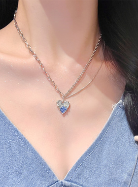 棉条虫锌合金冰蓝爱心项链吊坠女
