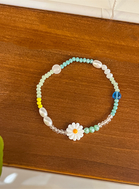 棉条虫花迹彩色串珠手链女森系