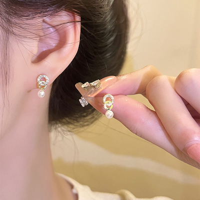 棉条虫合金日韩女双环珍珠耳钉