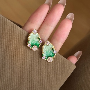 通勤百搭莫奈花园珍珠耳环女高级感油画耳钉小众轻奢设计感耳饰品