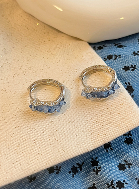 蓝色水晶耳环女小众设计感高级轻奢气质2024年新款潮爆款独特耳饰