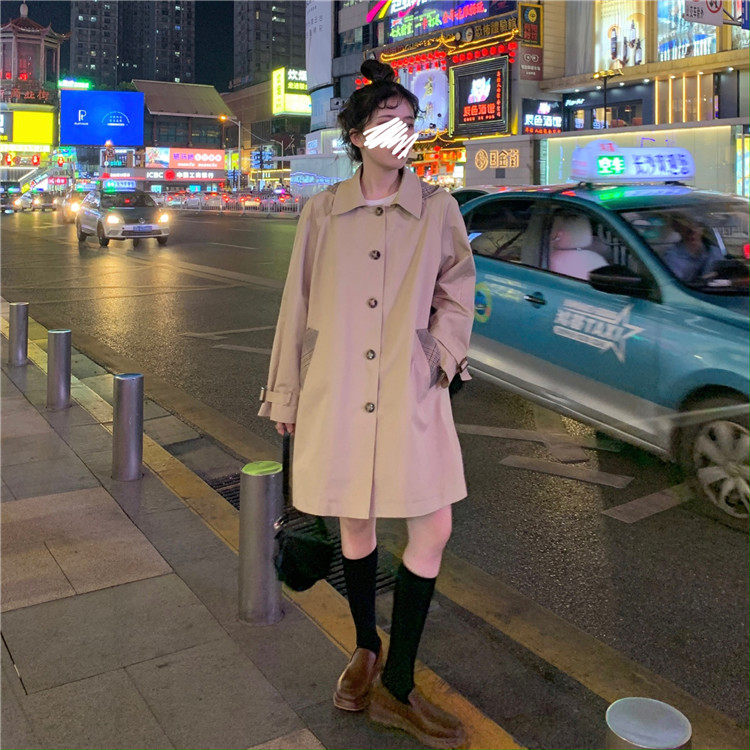 实拍 实价  奶盖女孩的中长款连帽风衣