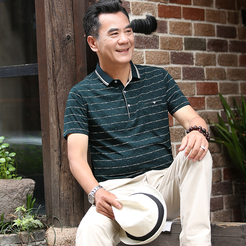 爸爸夏装短袖T恤男夏季中年男士POLO衫中老年人体恤爷爷冰丝半袖