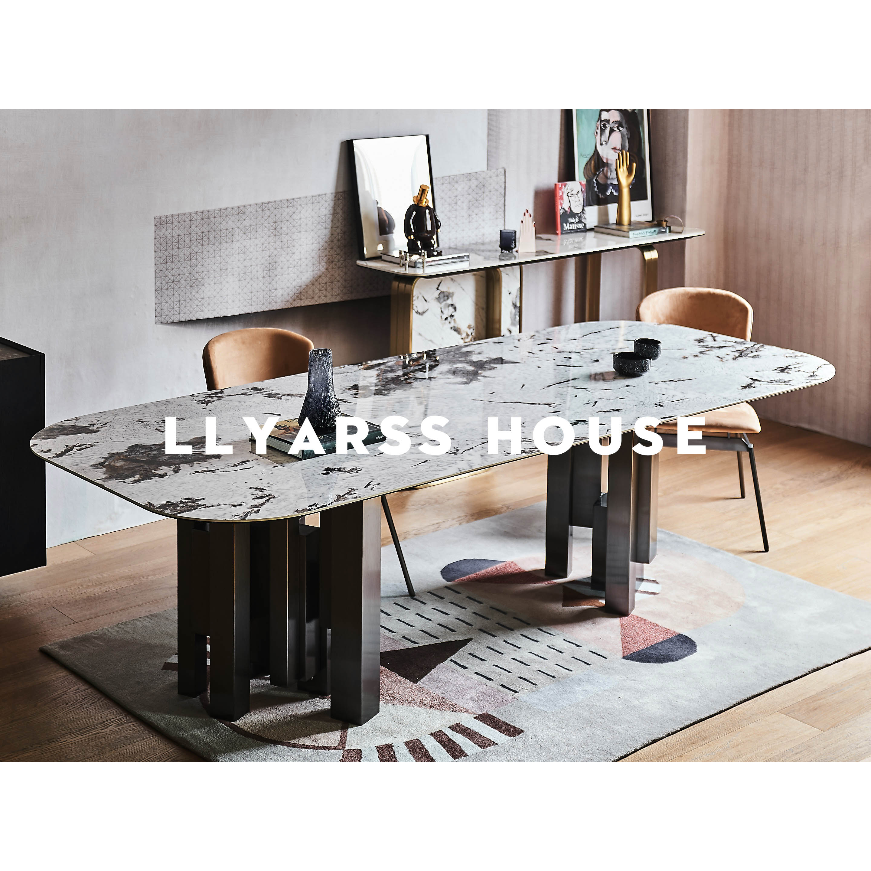 利亚斯长方形意式风岩板餐桌