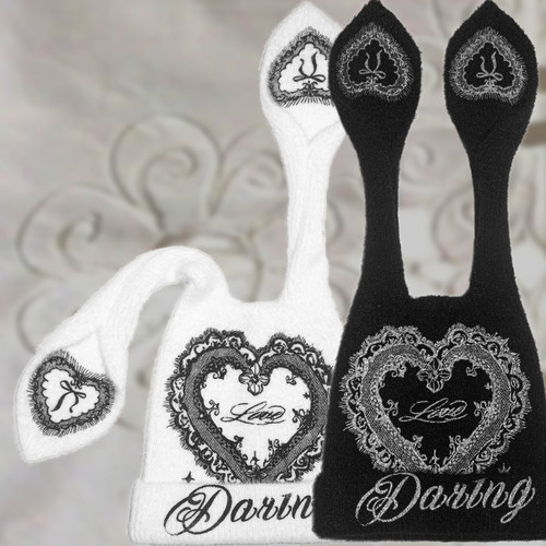 爱心毛绒兔耳帽针织帽