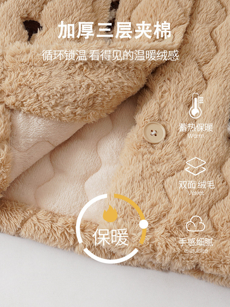 AUTUMN AND WINTER DAYS THREE-LAYER PADDED PAJAMAS LADIES 2024 NEW FLEECE PADDED CORAL VELVET PAJAMAS LOUNGEWEAR BATHROBES