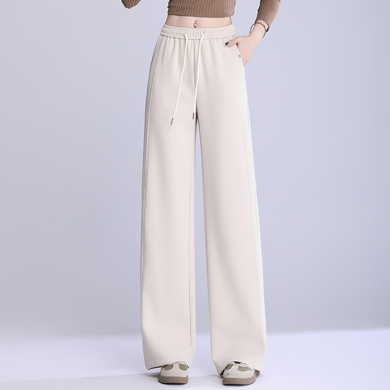 垂感针织阔腿裤女高腰显瘦百搭粉色休闲运动裤2025秋冬新款长裤子