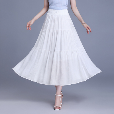 2025夏季薄款半身款中长款高腰垂感白色大摆裙a字百褶裙遮肉显瘦