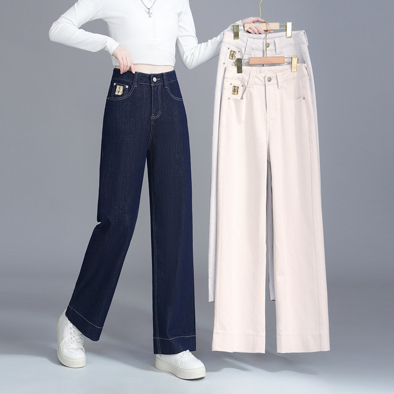 高腰显瘦直筒牛仔裤宽松百搭休闲蓝色阔腿裤2025春季新款显腿长女