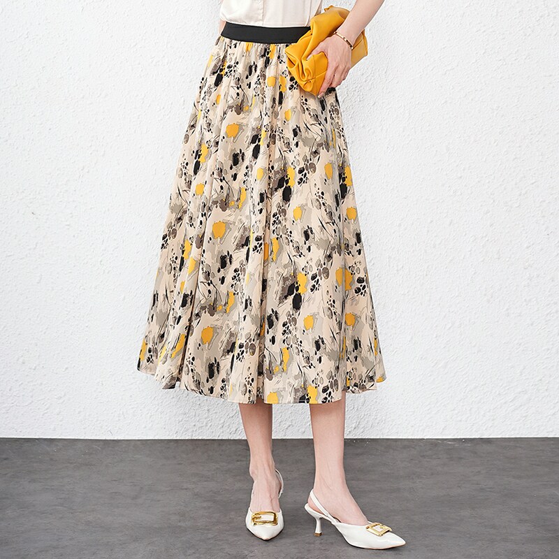 2025夏新款百搭半身裙女高腰显瘦碎花a字长裙子百褶裙妈妈裙气质