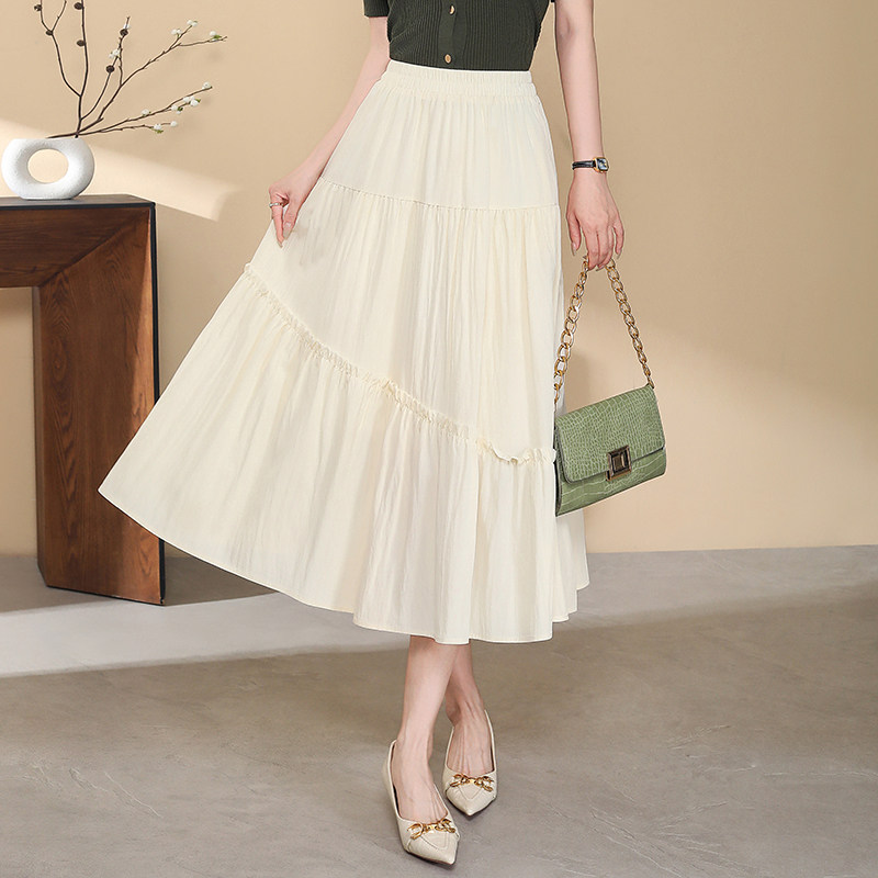 2025夏新款妈妈裙高腰显瘦垂感休闲中长款真丝纯色a字时尚半身裙