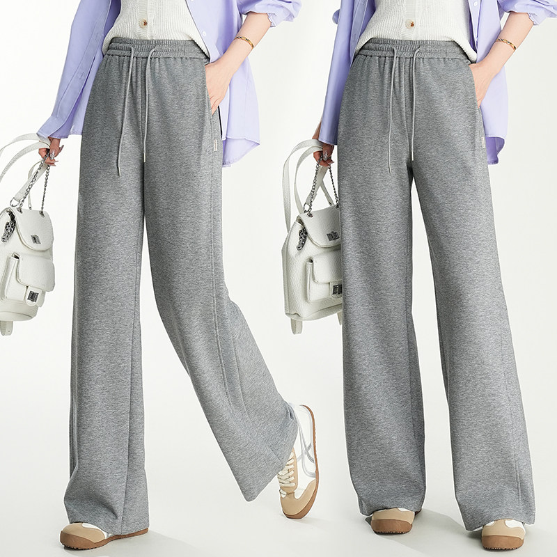 针织阔腿裤2025秋季新款灰色休闲直筒宽松休闲运动阔腿裤针织长裤