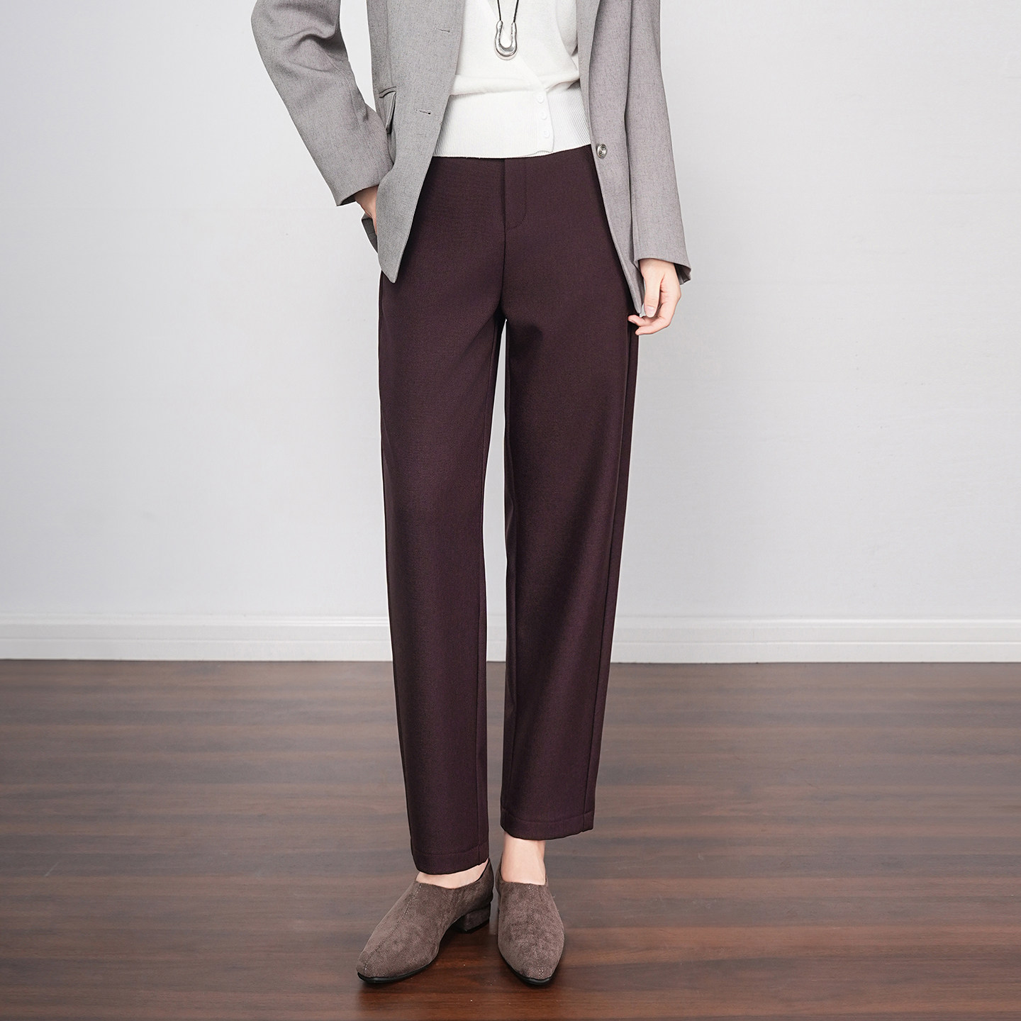 中年妈妈气质时髦洋气西装裤小个子九分宽松直筒铅笔裤小脚哈伦裤