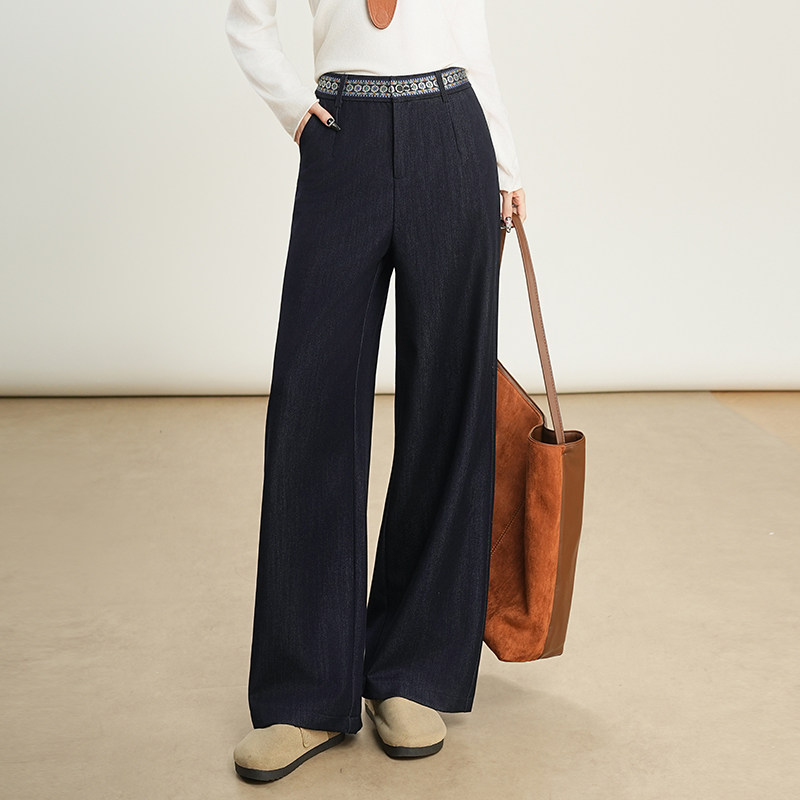 深蓝色阔腿牛仔裤女2025年新款秋冬高腰显瘦宽松直筒牛仔阔腿裤