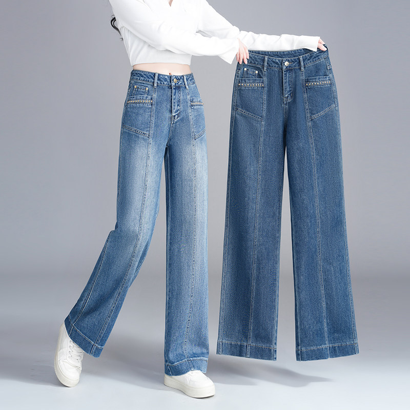 高腰显瘦百搭牛仔裤复古蓝色时髦洋气2025春季新款宽松休闲阔腿裤