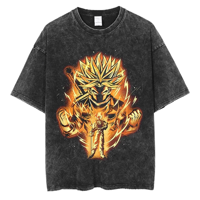 Dragon Ball Washed Tshirt复古七龙珠水洗做旧短袖纯棉t恤男高街