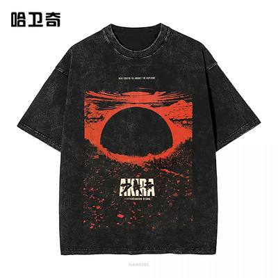 Akira T-shirt日本动漫阿基拉短袖T恤衫复古水洗嘻哈漫画棉质衣服