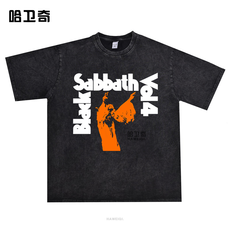 重金属摇滚黑色安息日BLACK SABBATH乐队短袖T恤水洗做旧宽松
